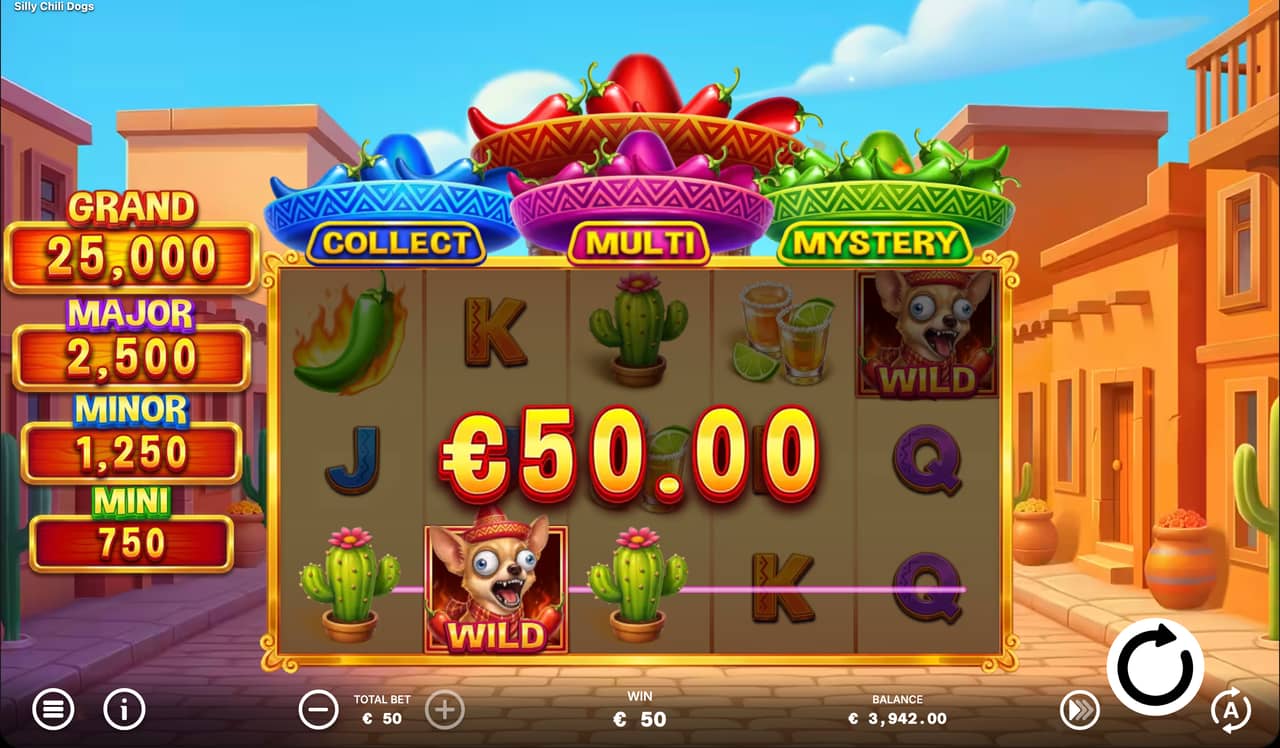 Loco Dog character in Silly Chili Dogs slot - triggers all features and expands to 5x5 Loco Dog character in Silly Chili Dogs slot - triggers all features and expands to 5x5