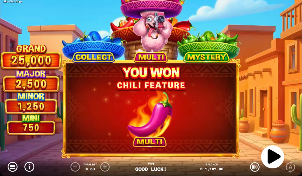 Silly Chili Dogs chili collect feature collecting peppers on the 5x3 reels Silly Chili Dogs chili collect feature collecting peppers on the 5x3 reels